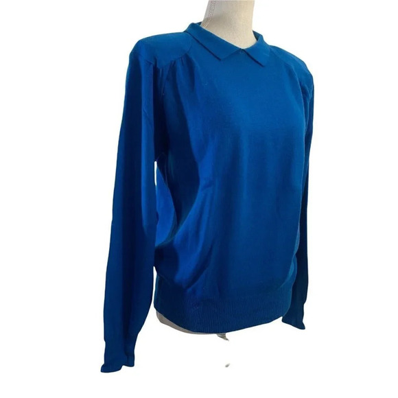 Vintage 70s Collared Sweater by CAPTIONS Bright Royal Blue Shoulder Pads Acrylic - Picture 2 of 8